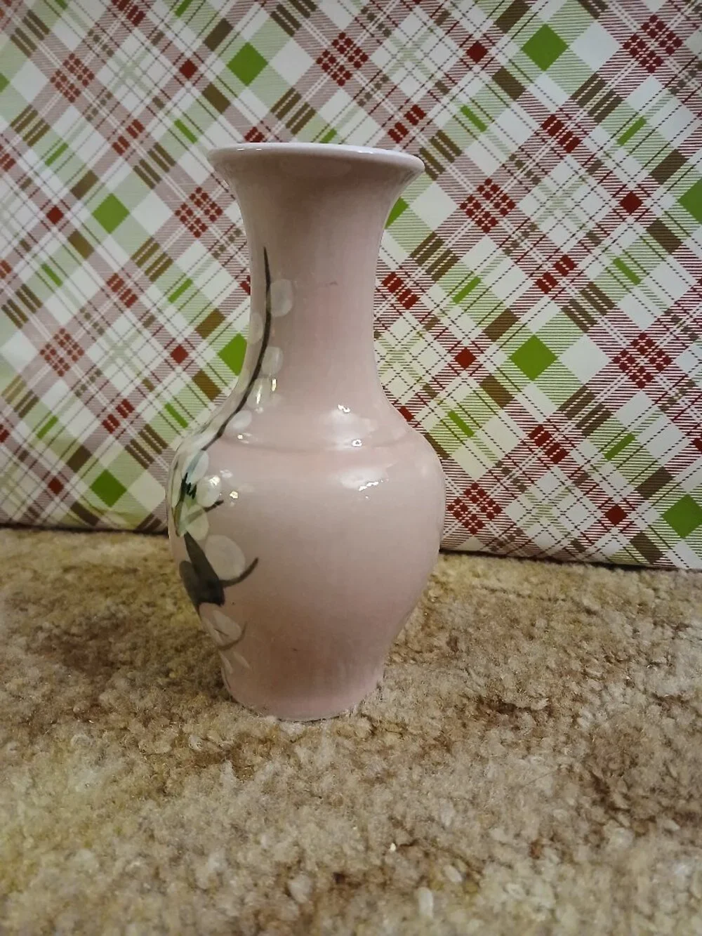 Vintage Made in Taiwan Hand Painted Pink Dogwood Floral Vase